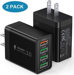 [2 Pack] USB Wall Charger, 40W 4-Port Fast Charger Block, Multiport USB Cube Power Adapter Charging Block Wall Charger Plug for iPhone 11 12 13 14 Pro Max XR Xs Max 8 7 6, Android Smartphones (Black)
