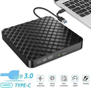 2023 New External CD DVD Drive, USB 3.0 & Type-C Portable CD ROM DVD +/-RW Optical Drive External CD/DVD Burner Player for Laptop, Desktop, MacOS, Windows 10/8/7 /XP/Linux (Black)