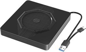 External CD DVD Drive, Type-C & USB 3.0 Slim Portable CD Reader CD/DVD-RW Burner Low Noise High Speed Data Transfer Super drive for Laptop, Desktop, Mac OS, Windows 10/8/7 /XP/Linux