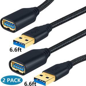 [2 PACK, 6.6ft] USB Extension Cable, USB 3.0 Extension Cable, USB Type A Male to Female Extender Cord, Nylon Braided Extender Cable with Gold-Plated Connector for USB Flash Drive/Hard Drive/Printer