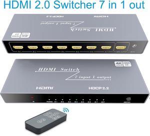 7x1 HDMI Switch 4K - HDMI Switch 7 in 1 Out, HDMI Switch with Remote Controller, HDMI 2.0 Support 4K @60Hz TV 3D Audio Video Sync Plug&Play for PS3/4/5 Xbox PC Laptop Projector Blu-ray Player