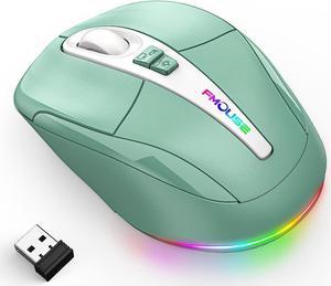 Computer Mouse Wireless, Silent Mouse with RGB Lights Dual Mode 2.4G Wireless & Bluetooth 5.1 Wireless Mouse, 2400 DPI USB-C Rechargeable, Compact Mouse for PC Laptop Desktop (Green)