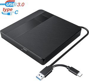 [New] External CD DVD Drive, USB 3.0 & Type-C Slim Portable CD/DVD +/-RW Optical Drive External DVD Writer CD Burner Player External Disk drive for Laptop Desktop, Windows 11/10/8/7/XP/Linux/MacOS