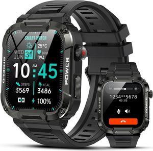 Sport Smart Watch for Men - 1.85 Military Smart Watches IP68 Waterproof Smart Watches with Bluetooth Call Outdoor Tactical Sports Rugged Fitness Tracker Watch for iPhone Android Phones (Black)