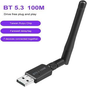 Bluetooth 5.3 Adapter for Desktop PC, Plug & Play Bluetooth 5.3 EDR Class 1 USB Bluetooth Dongle Wireless Transfer Transmitter Receiver 328FT/100M for BT Mouse/Keyboard/Headphones Support Win11/10/8.1