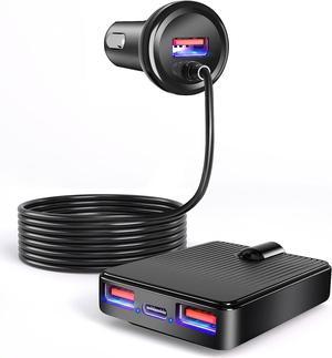 USB C Car Charger, 74W Fast Car Phone Charger PD & QC 3.0 Car Charger with 6.5ft Cable for Back Seat Charging, 4 Multi Ports Cigarette Lighter Adapter Car Charger for Smartphones, Tablet PC..