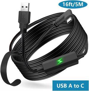 18W USB A to C VR Link Cable 16FT / 5M Compatible with O-c-ulus Quest 2 Port, USB 3.0 to USB C Transmission Rate 5Gbps Link Cable for 120HZ PC/Steam VR Video Games