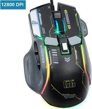 USB Wired Gaming Mouse, 12800 DPI Optical Gamer Mouse with 10 Programmable Buttons, Colorful RGB Lights, Computer Mouse for PC&Laptop, Ergonomic Gaming Mouse with Thumb Rest for Gaming and Working