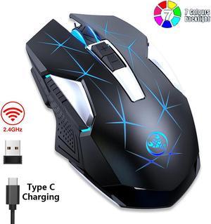 2.4G RF Wireless Gaming Mouse, 600mAh Rechargeable Gaming Mice, Optical Mice 7 Colors RGB LED Backlit Lights, 7 Buttons, 3 DPI Levels [1000/1600/2400DPI], Gaming Mouse for PC Gamer Laptop Desktop