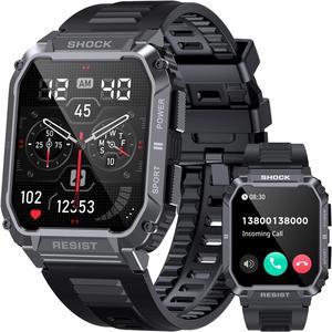 Military Smart Watches for Men, 1.95'' 5ATM Waterproof Smart Watch with Bluetooth Call (Answer/Make Calls), 123 Sports Modes Fitness Tracker Watch Tactical Smartwatch for IOS Android Phones