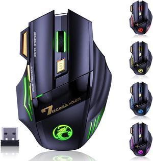 2.4G RF Wireless Gaming Mouse, Rechargeable Silent Wireless Mouse with 3200DPI Adjustable, Double Click Key, Colorful RGB Lights, Computer Gaming Mice with Thumb Rest for PC/Mac Gamer