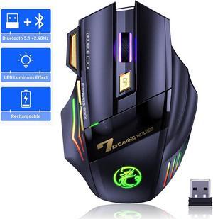 [Dual Mode] Bluetooth + 2.4G RF Wireless Gaming Mouse, Rechargeable Silent Wireless Mouse with 3200DPI Adjustable, Double Click Key, Colorful RGB Lights, Gaming Mice with Thumb Rest for PC/Mac Gamer