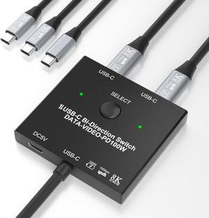 2 Port USB C Switch, Bi-Directional [2 in 1 Out / 1 in 2 Out] USB C Switcher 2 Computers, USB C KVM Switch Support 8K @60Hz/4K@120Hz Video/10Gbps Data Transfer/100W Charging, with 2 USB-C Cables