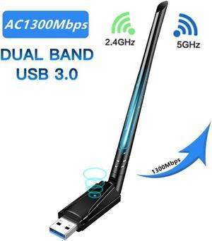 AC1300 High Gain USB 3.0 Wi-Fi Dongle, USB WiFi Dongle for Desktop PC, Dual Band 2.4/5GHz WiFi Adapter with 5dBi Antenna, 1300Mbps Wireless Adapter Compatible with Windows 11/10/8.1/8/7/XP, Mac OS