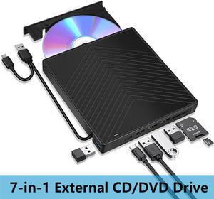 External CD DVD Drive, CD Burner CD Reader, USB 3.0 & Type C DVD Drive with 4 USB Ports and 2 TF/SD Card Slots, Slim Optical USB CD/DVD Drive for PC Windows 11/10/8 Laptop Mac Linux OS
