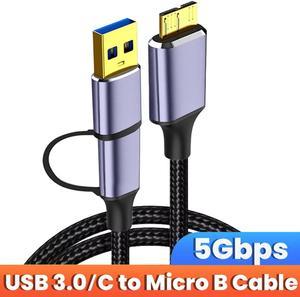 Hard Drive Cable 3.3ft/1M, USB A/USB C to Micro B Cable [Nylon Braided], 5Gbps USB Type A/C Male to Micro B External Hard Drive Cable for Sea-gate WD Tosh-iba Westgate, Ma-c-Book Air M2 Pro, Camera
