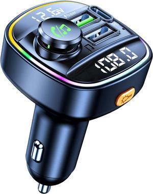 Bluetooth 5.3 Car Adapter, Wireless Bluetooth FM Transmitter for Car, PD 20W & QC3.0 USB C Car Fast Charger Port, Radio Transmitter Bluetooth for Car, Hands Free Calling, 7 Colors Led Backlit Light