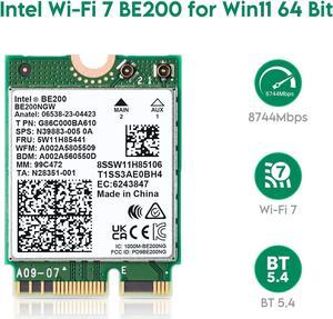 Wireless WiFi Network Card, BE200 WiFi 7 Adapter, BE200NGW 8774Mbps Bluetooth 5.4 Tri-Band 802.11be NGFF M.2 Module, MU-MIMO, WPA4, Wireless Adapter for Laptop, Only Work for Windows 11 (64-bit)