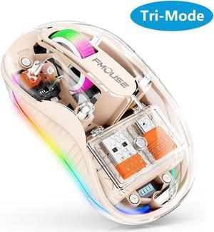 Bluetooth Wireless Mouse, Computer Mouse for Laptop/Desktop PC, Silent Mouse with RGB Lights, 5.1 Bluetooth Mouse, Dual Bluetooth + USB & Type-C 2.4G 2400 DPI, Transparent Mouse for Home Office