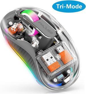 Bluetooth Wireless Mouse, Computer Mouse for Laptop/Desktop PC, Silent Mouse with RGB Lights, 5.1 Bluetooth Mouse, Dual Bluetooth + USB & Type-C 2.4G 2400 DPI, Transparent Mouse for Home Office