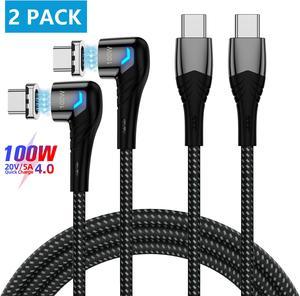 100W USB C to USB C Cable [2 Pack, 5ft/1.5M], USB C Magnetic Charging Cable Right Angle Magnetic Phone Charger Cable 5A PD Fast Charge Cord for Mac-Book Pro/Air, i-Pad Pro, Android Phones etc..