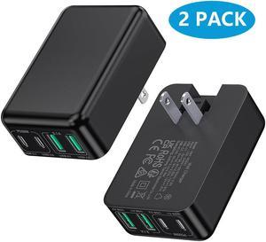 [2 Pack] Flat USB C Charger, 40W 4-Port PD3.0 Slim Type C Fast Charging Block with Foldable Plug Double USB C & USB A Port Power Adapter for i-P-hone 15/14 Pro Max Plus Mini, Android Phones, Tablet PC