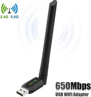 AUTYUE AC650 WiFi Adapter, 650Mbps WLAN Wireless Adapter for PC, Dual Band WiFi Adapter, WLAN Wireless USB WiFi Adapter 2.4GHz/ 5GHz for PC/Desktop/Laptop, Compatible with Windows XP/Vista/7/8/10/11