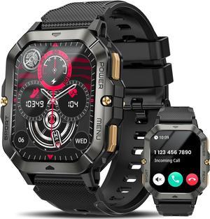 AUTYUE Military Smart Watch for Men (Answer/Make Calls), Bluetooth Tactical Smartwatch for Android and iPhone, Waterproof Rugged Fitness Tracker with Blood Pressure/Heart Rate/SpO2/Sleep, (Black)