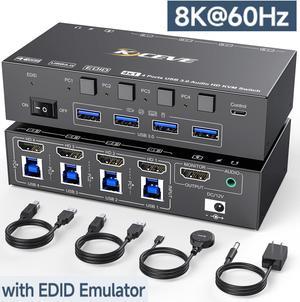 AUTYUE 8K@60Hz KVM Switch HDMI 4 Port, 4 PC 1 Monitor HDMI KVM Switch 4 in 1 Out, EDID Simulation, For 4 Computers Share 1 Monitor and 4 USB 3.0 Port, with Wired Remote, Power Adapter & USB 3.0 Cable