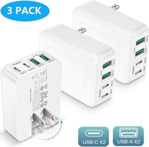 AUTYUE 3-Pack USB C Wall Charger Block, Flat USB C Charger, 40W 4-Port PD QC 3.0 Slim Fast Charging Block with Foldable Plug Type C Power Adapter Brick for i-Phone, Android Cell Phones, Tablet etc.