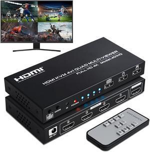 AUTYUE 4 in 1 Out KVM HDMI Switch, 4K Quad Multi Viewer 4x1 Seamless Switcher with Keyboard Hotkey, 4 Port HDMI KVM Quad Multi-Viewer 4 Computers share 1 Monitor Keyboard Mouse with IR Remote Control