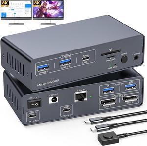 AUTYUE 4K@120Hz USB C Docking Station Dual Monitor KVM Switch for 2 Laptops or Macbooks (12-in-1) Type C Dock with 2 Displayport, 1G Ethernet, 10Gbps USB C + USB A 3.2, USB 3.0 and SD/microSD Card