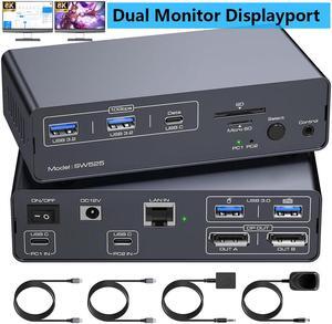 AUTYUE 4K@120Hz USB C Docking Station with DP KVM Switch 2 Monitors 2 Computers, Displayport USB 3.2 KVM Switches Dual Monitor for 2 Laptops Share a 1G Ethernet 5 USB Ports and SD/MicroSD Card Slots