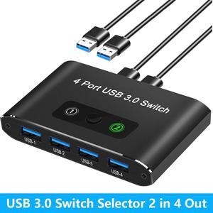 AUTYUE USB 3.0 Switch 2 in 4 Out, USB Switch Selector 2 Computers Sharing 4 USB Devices KVM Switcher Box for PC, Printer, Scanner, Mouse, Keyboard with 2 USB Cable, Compatible with Mac/Windows/Linux