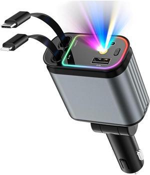 AUTYUE Car Charger with Starlight, 66W USB C Car Charger Adapter, 4 in 1 Retractable Car Charger with 2 USB Ports Car Phone Charger, Fast Car Charger for i-Ph-one 16/15/14/13/12/11, for Android Phones