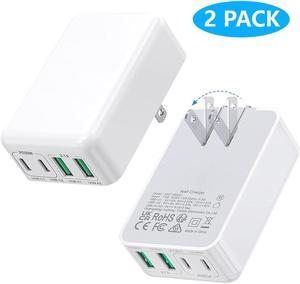 AUTYUE [2-Pack] USB C Charger Block, 40W Flat USB C Wall Charger Plug, Foldable & Slim Type C Charger Fast Charging Block Cube, 4-Port PD + QC Multiport Power Adapter for i-Phone, Android Cellphones..