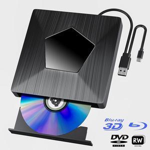AUTYUE External Blu Ray Drive, USB 3.0 & Type-C Blu Ray Burner, DVD+/-RW BD CD DVD Player, 3D Portable Blu Ray Player, External Optical Drive for Windows XP/7/8/10, MacOS, Laptop, Desktop