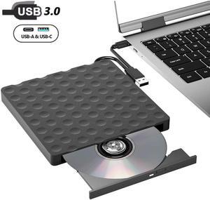 AUTYUE External CD DVD Drive for Laptop, USB 3.0 & Type C Portable CD DVD Drive Player Reader Writter Burner, CD/DVD Optical Drive for PC Desktop, Compatible with Windows 7 8 10 11 XP,Linux,Mac OS
