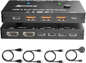 AUTYUE USB C KVM Switch 4K/1080P@60Hz, USB C Dual Monitor HDMI KVM Switch for 2 Laptop Sharing 2 Monitor and 10Gbps 4 USB3.0 Devices, 100W PD for 2 Laptop with Wired Remote Control and USB Cables