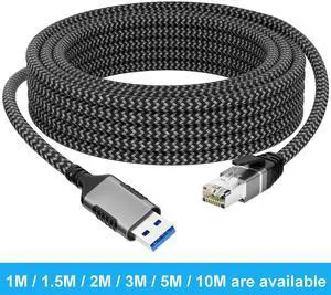 AUTYUE USB to Ethernet Cable 3.3FT/1M, USB 3.0 A Male to RJ45 Male Cord, Directly Connected, Aluminum Portable USB to RJ45 Gigabit LAN Network Cable for Laptop, PC, Switch, More, Braided Cable