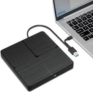 AUTYUE External CD/DVD Drive for Laptop, USB 3.0 and Type C DVD Drive External Portable DVD Player for Laptop, CD Burner External Optical CD DVD Drive Compatible with PC Windows 11/10/8/7 Linux MacOS