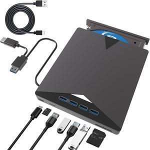 AUTYUE Multi-Function External Blu-ray Drive, 7 in 1 External Blu Ray Drive USB 3.0 & Type-C DVD/BD Player Blu Ray Burner Writer, Portable Slim Bluray Drive for Laptop PC Desktop Windows 11 10 Mac OS