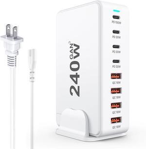 AUTYUE USB C Charger, 240W GaN 8 Port (4 USB C + 4 USB A port) USB Fast Charging Block, PD100W Multi-Port Charging Station, Power Adapter Plug for Sam-sung/i-Phone, Laptop Charger for Mac-Book Pro/Air