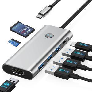 AUTYUE USB C Hub 7 in 1, USB C HUB Multiport Adapter with 4K@60 HDMI, 3x USB 3.0, SD/TF, 1 x PD 100W, Type-C Hub for Mac-Book Air/Pro,H-p, Hua-wei Mate-Book, De-ll, Surface Book Etc..