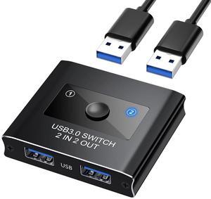 AUTYUE USB 3.0 Switch 2 in 2 Out, USB Switcher Selector for 2 Computers, Share Keyboard, Mouse, Printer, Scanner, KVM Switch Selector, Compatible with Windows, Mac, Linux, Includes 2 USB-A 3.0 Cables