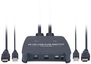 AUTYUE 4K HDMI KVM Switch, 2-Port Full HD KVM Switch with Cables - 4K@60Hz HDMI KVM Switch 1 Monitors 2 Computers- Plug-and-Play - Share Mouse Keyboard and 1 Screens and Extended Controller