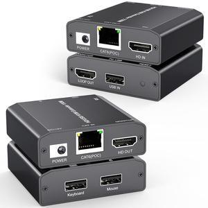 AUTYUE HDMI USB KVM Extender Over Cat 6/7 1080P@60Hz KVM Extender 150M/492FT HDMI Over Ethernet Transmitter Receiver Support Keyboard Mouse,No Latency POC Function Single Power Supply
