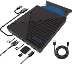 AUTYUE External CD DVD Drive, 7-in-1 Portable CD DVD +/-Rw Reader Disk Drive Slim DVD/CD Burner Player, USB 3.0 and Type-C Optical DVD Drive ROM Burner Rewriter for Laptop PC Windows 10/8/7/XP Mac OS