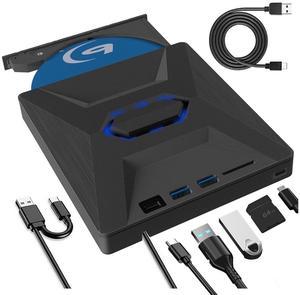 AUTYUE External Blu-ray Drive, 6 in 1 BD External Blu Ray Drive USB 3.0 & Type-C BD/CD/DVD +/-Rw Reader Player 3D Blu Ray Burner Writer, Slim Optical Bluray Drive for Laptop Windows XP/7/8/10/11 MacOS