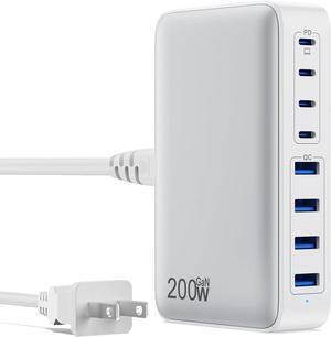 AUTYUE USB C Charger 200W USB C Charger Block, GaN III 8-Port Fast Charging Station Hub,PD 65W Laptop Charging Adapter Compatible with Mac-Book Pro/Air,DE-LL,Steam Deck,i-Phone 16/15/14,Galaxy S23/22